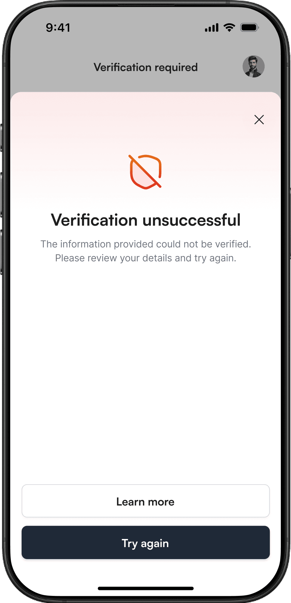 Actionable error screen