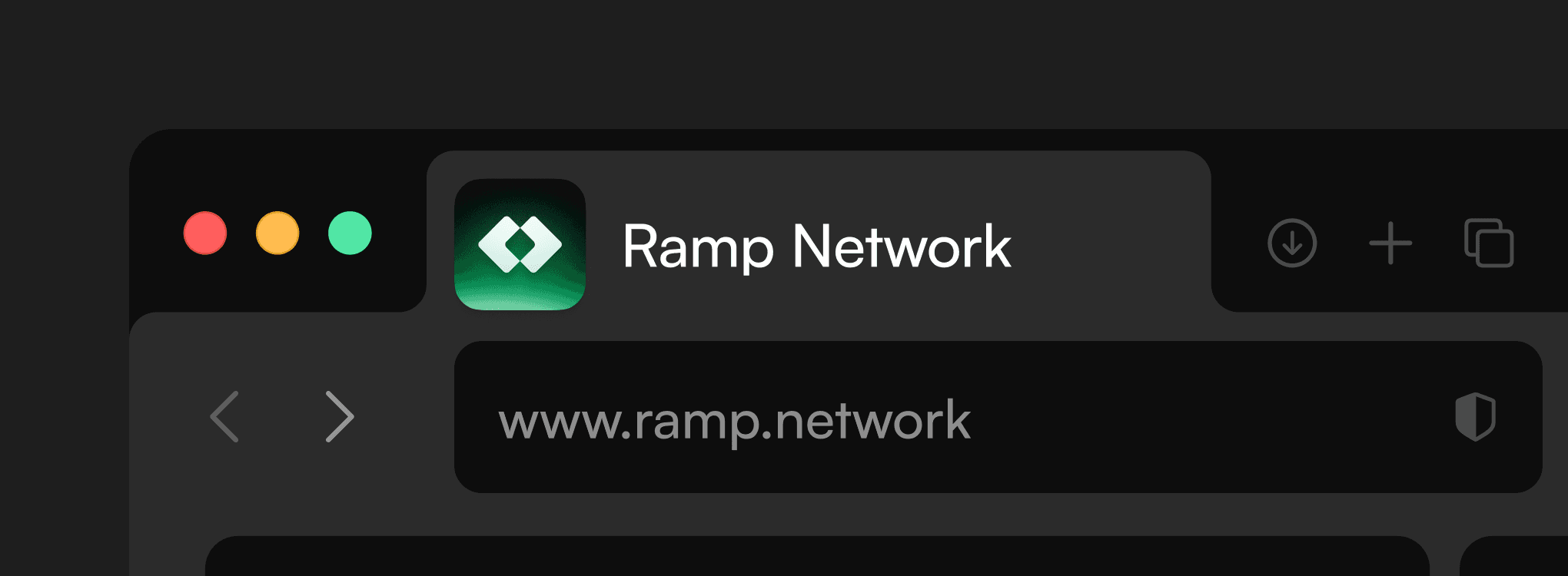 Browser window mockup with a Ramp Network website opened