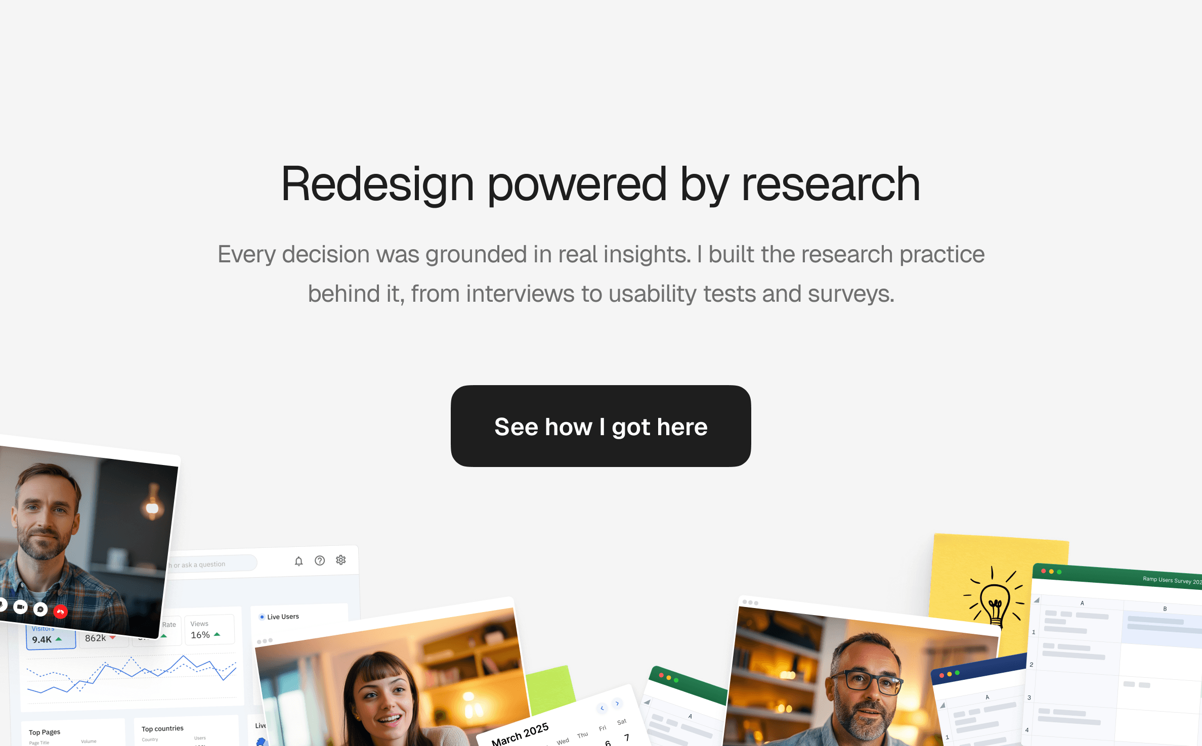 User research artifacts and a link to user research case study