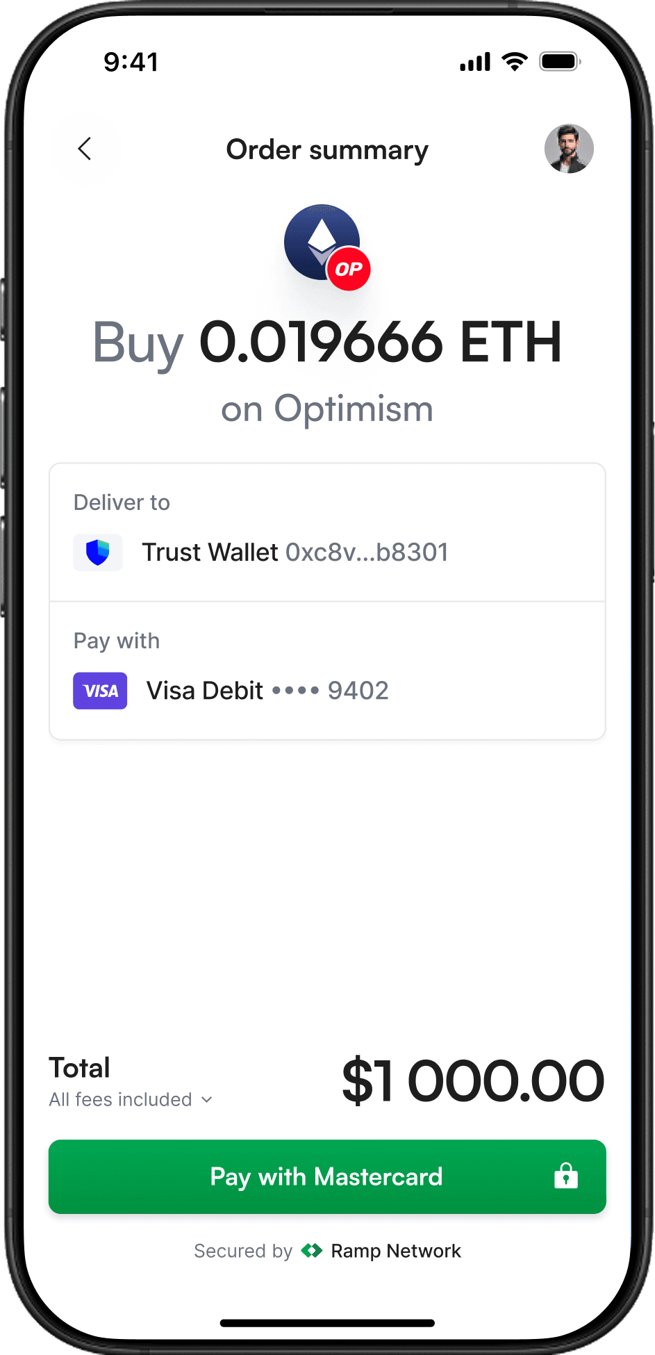 Order summary screen