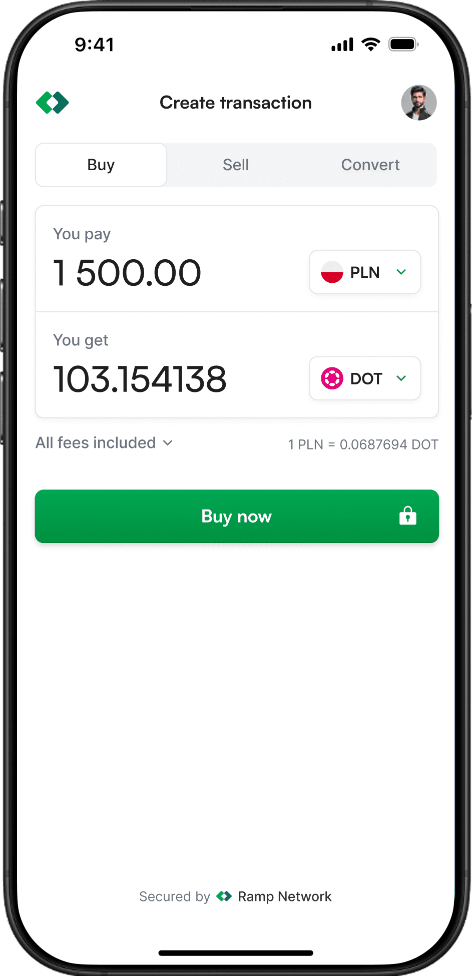 Exchange page which allows to create a new transaction